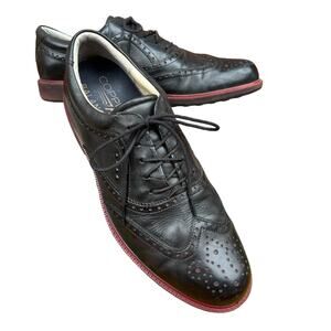 ECCO Wingtip Golf Shoe Men’s Size 45 11 Black Red Cleats Leather Water Resistant